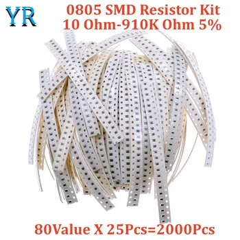 0805 SMD Комплект резисторов Ассорти 10 Ом-910 К Ом 5% 80 Значение X 25 шт. = 2000 шт. Набор образцов