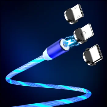 1 М Светодиодное Магнитное Освещение Быстрая Зарядка USB Type C Кабель Магнитный Кабель USB Micro Зарядное Устройство Кабель Провод для iPhone Huawei Samsung