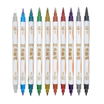 10 цветов/набор Тонкая кисть, металлические маркерные ручки, маркеры с двойным наконечником для черной бумаги, каллиграфии, рисования ручкой