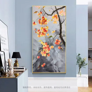 100% Ручная работа, Абстрактное дерево Хурмы на холсте, настенная картина в китайском стиле для домашнего декора гостиной