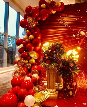 105 штук Красных и золотых арок из воздушных гирлянд с конфетти Воздушные шары Фон для душа ребенка в День Святого Валентина Вечеринка по случаю дня рождения девочек