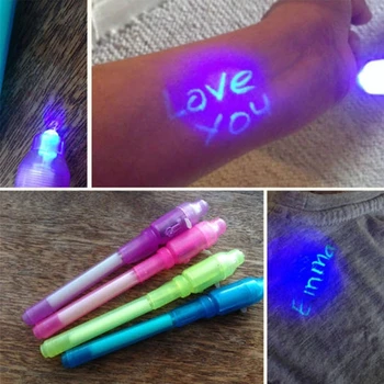 12шт Светящаяся световая ручка Magic Purple 2 В 1 с УФ-черным светом Комбинированная ручка для рисования невидимыми чернилами Обучающие игрушки для ребенка