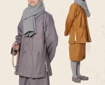 2 вида цветов Унисекс Зимние теплые костюмы монахов буддизм монахиня-настоятель боевые искусства дзен пальто лежащая униформа одежда для медитации серый/желтый