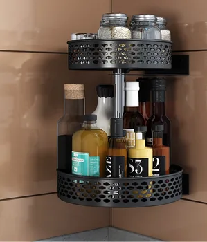 2-Уровневая Кухонная стойка для специй, вращающийся органайзер для макияжа, кухонный шкаф, лоток для хранения в ванной, пригодный для специй, пищевой косметики