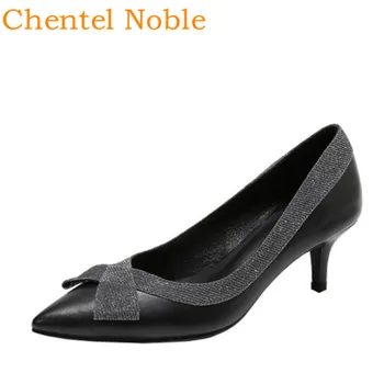 2020 Bling Зрелый модный бренд Chentel На среднем каблуке Весенняя женская Роскошная офисная обувь для женщин-лодочки в двух стилях черного цвета