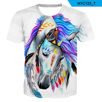 2021 Забавная детская футболка с изображением лошади, футболка с 3D-принтом животных для мальчиков, мужские / женские повседневные топы, милая детская одежда, белые футболки