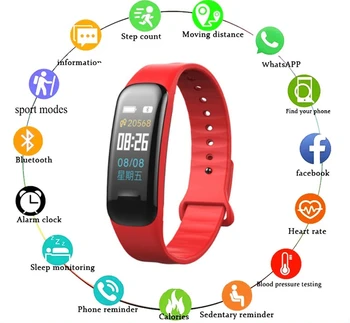 2022 C1plus Цветной экран Смарт-браслет Водонепроницаемые часы Bluetooth Шагомер Частота сердечных сокращений Артериальное давление Спортивные смарт-часы