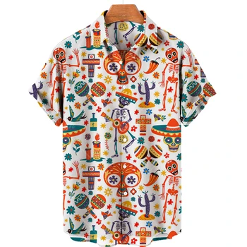 2022 Гавайская рубашка с 3D принтом Ужасного Черепа Мужчины Женщины Унисекс Модный топ с короткими рукавами, Свободная дышащая рубашка 5xl Лето