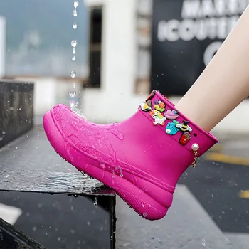 2023 Женские непромокаемые ботинки розового карамельного цвета, женские непромокаемые ботинки EVA для женщин, сапоги для девочек, дождь