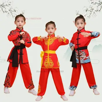 2023 китайский детский набор для тайцзи ушу костюм для боевых искусств кунг-фу униформа Вин чунь Шаолинь национальный принт винтажный набор для кунг-фу