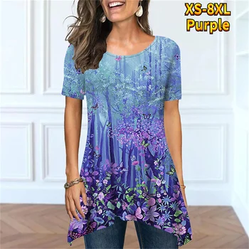2023 Летняя женская футболка с 3D-принтом в цветочек, Модный Повседневный пуловер с круглым вырезом и коротким рукавом в стиле ретро