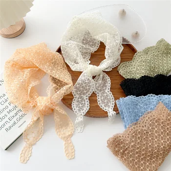 2023 Маленькие шарфы с вышивкой из цельного кружева Для женщин, Универсальные Длинные шарфы, Украшенные бриллиантовым ободком для защиты шеи, повязки для волос