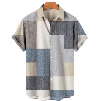 2023 Мужские рубашки Повседневные полосатые топы с гавайским принтом, Рубашки с короткими рукавами и отворотами, Летние мужские рубашки Harajuku 5xl
