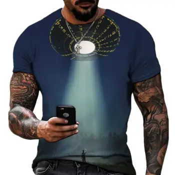 2023 Научно-фантастический космический корабль НЛО, космические технологии, тренд личности, мужская летняя новая футболка Оверсайз