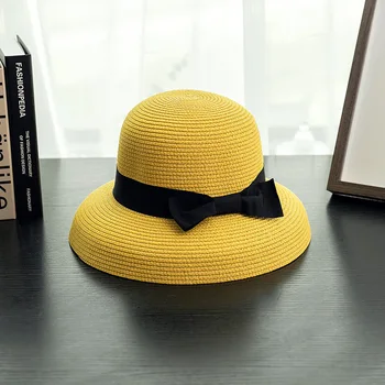 2023 Новая женская летняя шляпа в стиле Хепберн Винтажный дизайн Широкополая соломенная шляпа с большим бантом в форме колокола Пляжная шляпа для путешествий