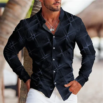 2023 Новая мужская рубашка с графическим принтом Clover Gray Уличная одежда с длинным рукавом и пуговицами Спортивная мода Уличный шикарный дизайн 6XL