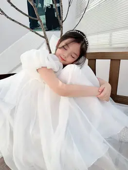 2023 Новое Белое длинное платье для маленьких девочек, элегантные платья для девочек на свадьбу, День рождения, детская праздничная одежда