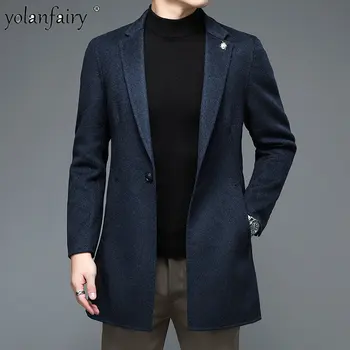 2023 Новое осенне-зимнее шерстяное пальто, мужское двустороннее шерстяное пальто, однотонные повседневные тренчи средней длины, мужская одежда FCY