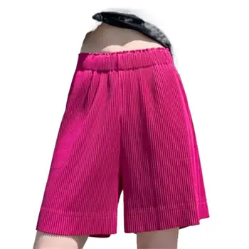 2023 Новые летние женские эластичные шорты с высокой талией в складку, Корейские элегантные брюки с чистыми складками, повседневные Свободные Праздничные брюки
