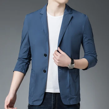 2023 Новый модный красивый костюм, высококачественная мужская корейская версия, приталенная солнцезащитная одежда, костюм из четырех эластичных однотонных тканей.