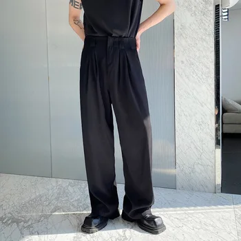 2023 Повседневные Свободные Корейские брюки, прямой мужской костюм, мужская уличная мода, Винтажные Длинные брюки, Сетчатая модель Знаменитостей