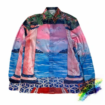 2023ss Шелковая рубашка Casablanca для мужчин и женщин, Гавайские пляжные рубашки с морским принтом