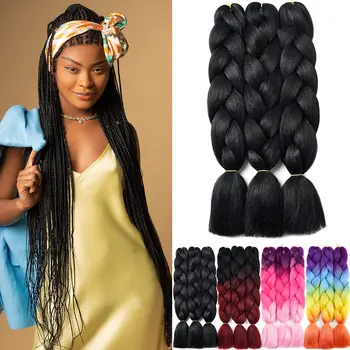 24-Дюймовые объемные синтетические пакеты для плетения волос, Гигантская коса, светлые волосы для женщин, Наращивание оптом, Синий, серый