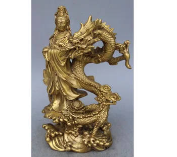 26-сантиметровая статуя Будды китайского латунного дракона Кван-инь Гуаньинь богини Гуаньинь
