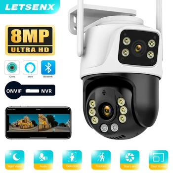 360-градусная Wifi-камера 2K 4MP с двойным объективом IP66, Защита безопасности 8MP 4K, Беспроводное наружное обнаружение человека, Видеонаблюдение ICSEE