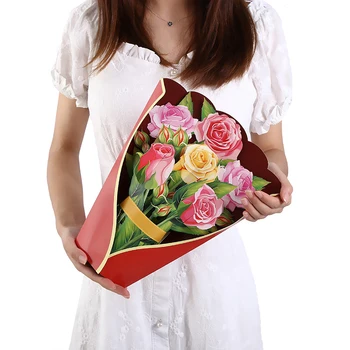 3D Бумажные Всплывающие Открытки Forever Flower Bouquet Поздравительные Открытки с Открыткой-Конвертом Для Влюбленных На Свадьбу, День Матери, Пригласительные Открытки