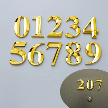 3D Золотой самоклеящийся знак с номером двери, цифра номера Квартиры, отеля, офиса, адреса, улицы, наклейки, табличка, знак