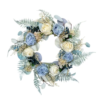 3D моделирование зимы Y5LE, венок из цветов шампанского и голубой розы с матовыми листьями для свадебного декора на входной двери