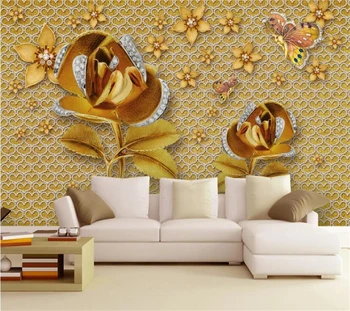 3DBEIBEHANG Высококачественная роскошная алмазная стена золотая роза гостиная ТВ фон стены пользовательские модные обои декоративная роспись