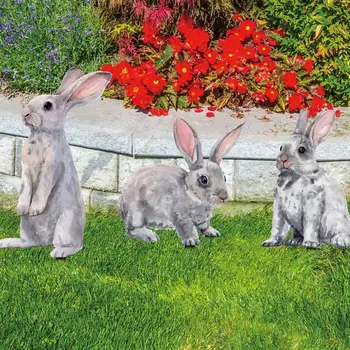 3шт 2D Кролик Пасхальный Кролик Садовый Орнамент Реалистичная Лужайка с животными Креативная Фигурка для вечеринки во внутреннем дворике на заднем дворе