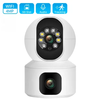 4-Мегапиксельная Двухобъективная WiFi Камера С Двойным Экраном Радионяня с Искусственным Интеллектом Обнаружения Человека Для внутреннего Видеонаблюдения PROY Alexa Google Home