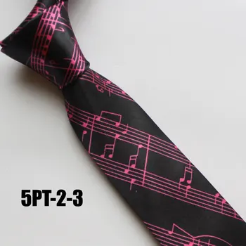 5 см, Популярные Повседневные Узкие Галстуки для мужчин, Модный галстук с принтом из вискозы, Черный с красной музыкальной партитурой