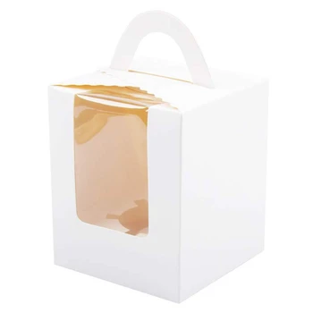 50 ШТ Одиночных коробочек для кексов Белые Индивидуальные подставки для кексов с окошками для упаковки выпечки