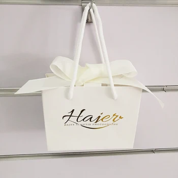 500шт Роскошных подарочных бумажных пакетов с цветами для торта на свадьбу с ручками, бантом и фольгированным логотипом