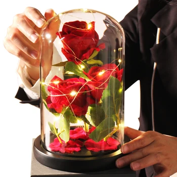 6-цветная Красавица и Чудовище, Красный искусственный цветок, Роза в стеклянном куполе Для подарков на день Святого Валентина, светодиодные лампы из роз, Рождественское украшение.