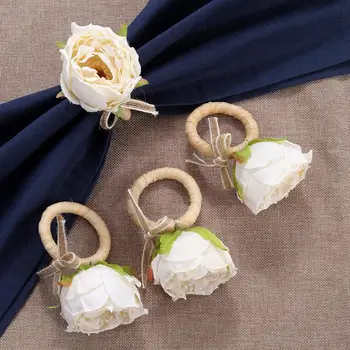 6шт Кольцо для салфеток с цветком, держатель для салфеток, круглое кольцо для обеденного стола, искусственная роза, пряжка для салфеток ручной работы, декор столовой