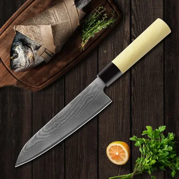 8-дюймовые кухонные ножи шеф-повара из Дамасской стали, японские ножи для разделки мяса из высокоуглеродистой нержавеющей стали с ручкой из полипропилена