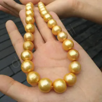 AAAA Блестящее 12-13 мм круглое ожерелье из золотого жемчуга Южного моря 17,5 