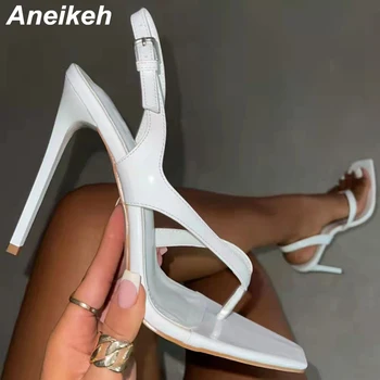 Aneikeh, Женская обувь на высоком каблуке, Летняя новинка 2024 года, модные однотонные женские босоножки из искусственной кожи с открытым носком и ремешком с пряжкой на щиколотке, для вечеринки, карьеры, офиса