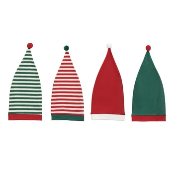 B2EB Рождественская вязаная ветрозащитная шапка в полоску с пушистым помпоном, детская Рождественская шапочка для рождественских праздников, карнавальных шляп для вечеринок