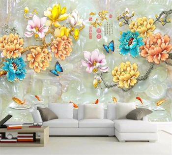 beibehang Индивидуальные высококачественные обои 3D модный цветок цветущая плитка мрамор девять рыб богатый ТВ фон papel de parede
