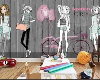 beibehang, обои на заказ, 3D фреска, деревянная доска с ручной росписью, магазин модной одежды для девочек, индивидуальность, фоновая стена