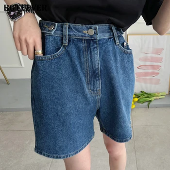 BGTEEVER Стильные джинсовые шорты с карманами, широкие Женские летние повседневные Свободные пуговицы на талии, женские джинсовые шорты