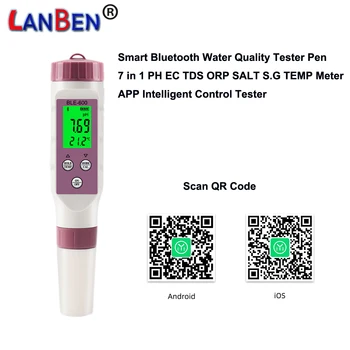 Bluetooth 7 в 1 pH-Метр Цифровой Измеритель Качества Питьевой Воды PH EC TDS TEMP Измеритель Солености Карманный Тестер-ручка для Аквариумного Бассейна
