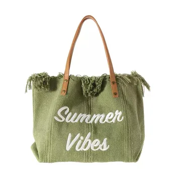 Bolso de mano con borlas y letras bordadas para mujer, ideal para viaje y playa,Large capacity, a la moda, 2023