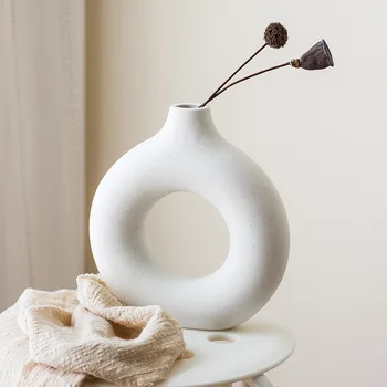 BUF-Современная простая керамическая ваза однотонного цвета, скандинавский цветок Donuts, аксессуары для украшения дома, декор интерьера офиса и гостиной